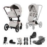 Cybex PRIAM Fold Cot Travel System Bundle - Style City Grey & Rose Gold Frame