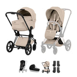 Cybex PRIAM Fold Cot Accessory Bundle - Style Cozy Beige & Matt Black Frame