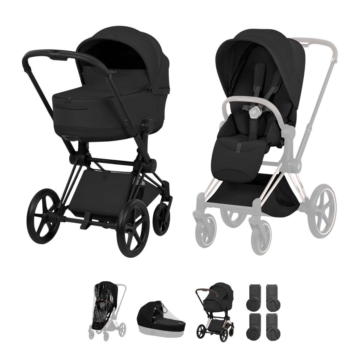 Cybex PRIAM Fold Cot Accessory Bundle - Style Sepia Black & Matt Black Frame
