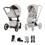 Cybex PRIAM Fold Cot Accessory Bundle- Style City Grey & Rose Gold Frame