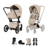 Cybex PRIAM Fold Cot Accessory Bundle - Style Cozy Beige & Rose Gold Frame