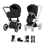 Cybex PRIAM Fold Cot Accessory Bundle - Style Sepia Black & Rose Gold Frame