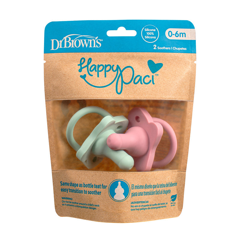 Dr Brown's Happypaci Silicone One-Piece Soother Pink 0-6m 2Pk