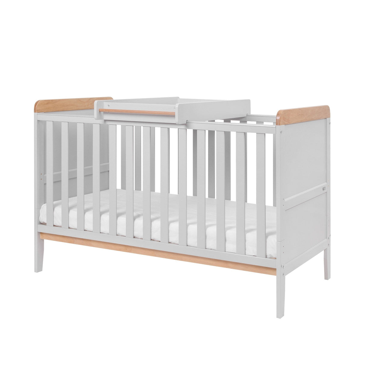 Tutti Bambini Rio Cot Bed with Cot Top Changer & Mattress - Dove Grey & Honey Oak