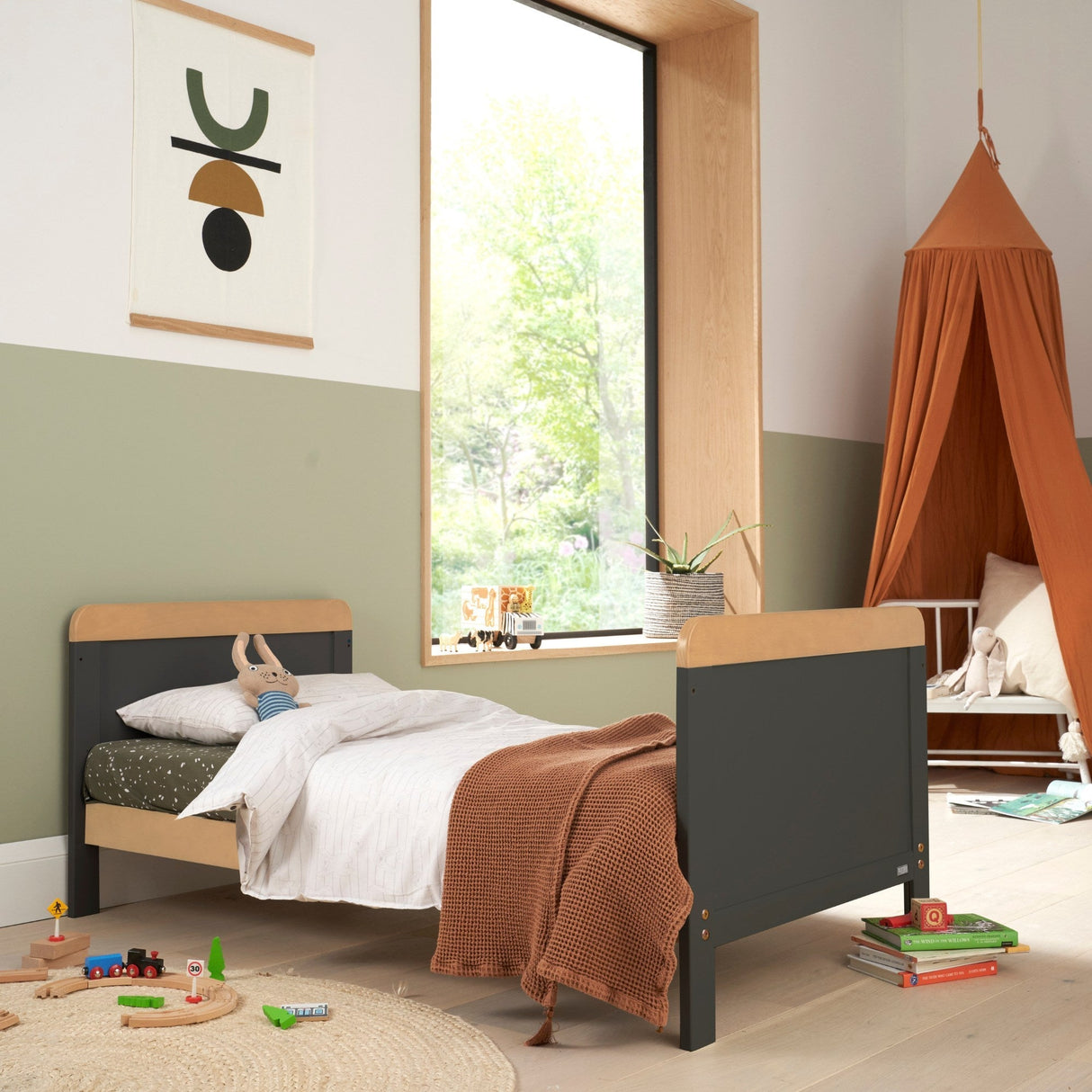 Tutti Bambini Rio Cot Bed with Cot Top Changer & Mattress - Honey Oak & Slate Grey