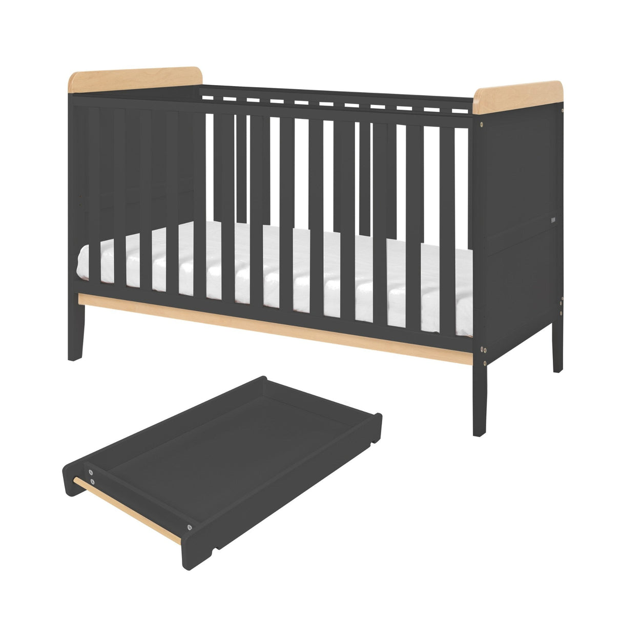 Tutti Bambini Rio Cot Bed with Cot Top Changer & Mattress - Honey Oak & Slate Grey