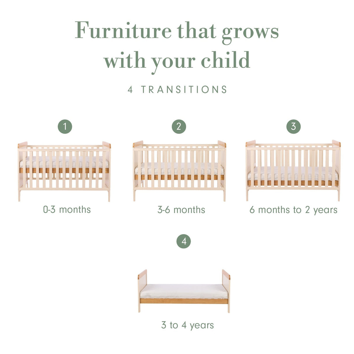 Tutti Bambini Rio Cot Bed with Cot Top Changer & Mattress - Cashmere/Honey Oak