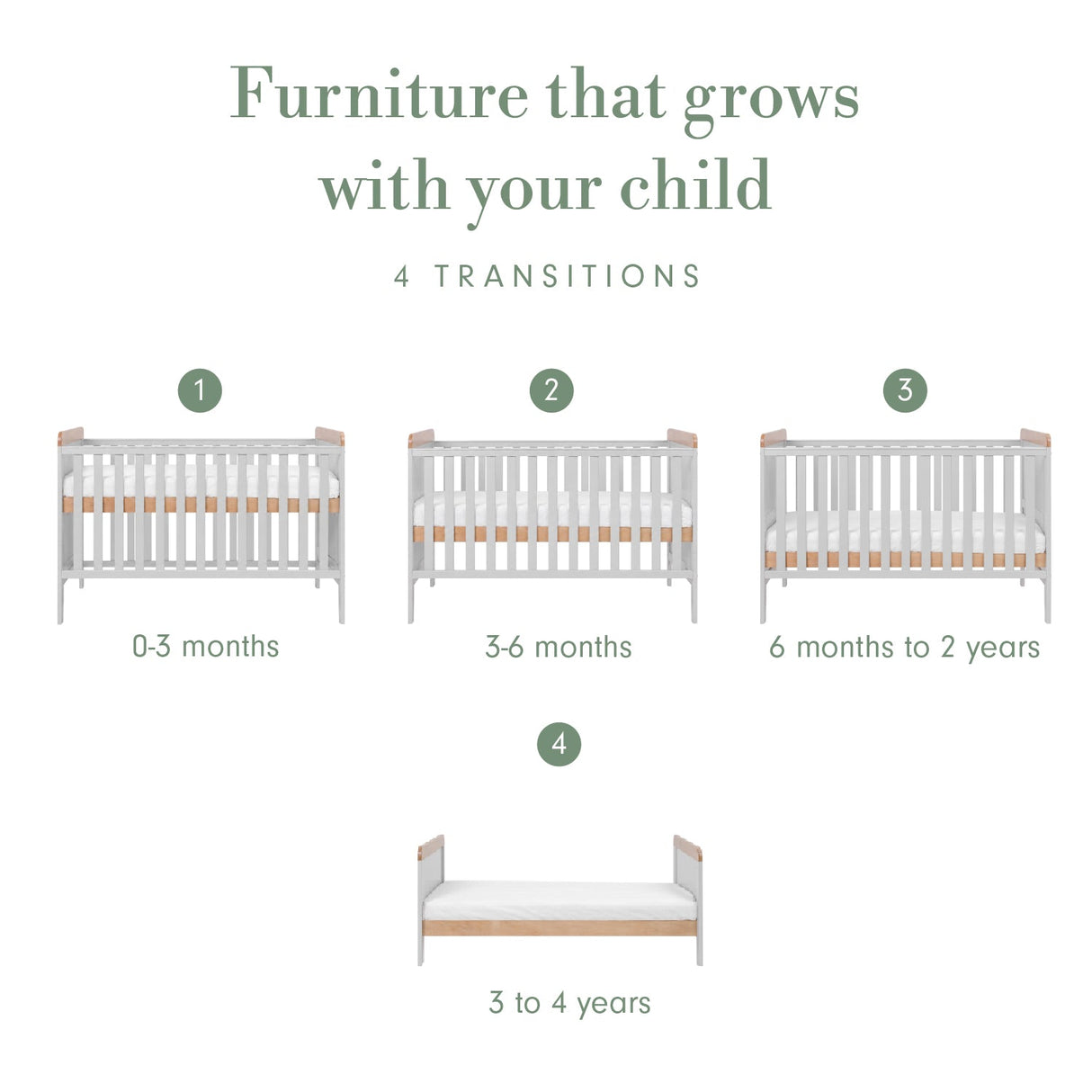 Tutti Bambini Rio Cot Bed with Cot Top Changer & Mattress - Dove Grey & Honey Oak