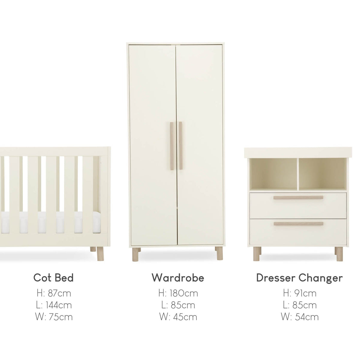 CuddleCo Harper 3 Piece Nursery Furniture Set - Cream & Ash