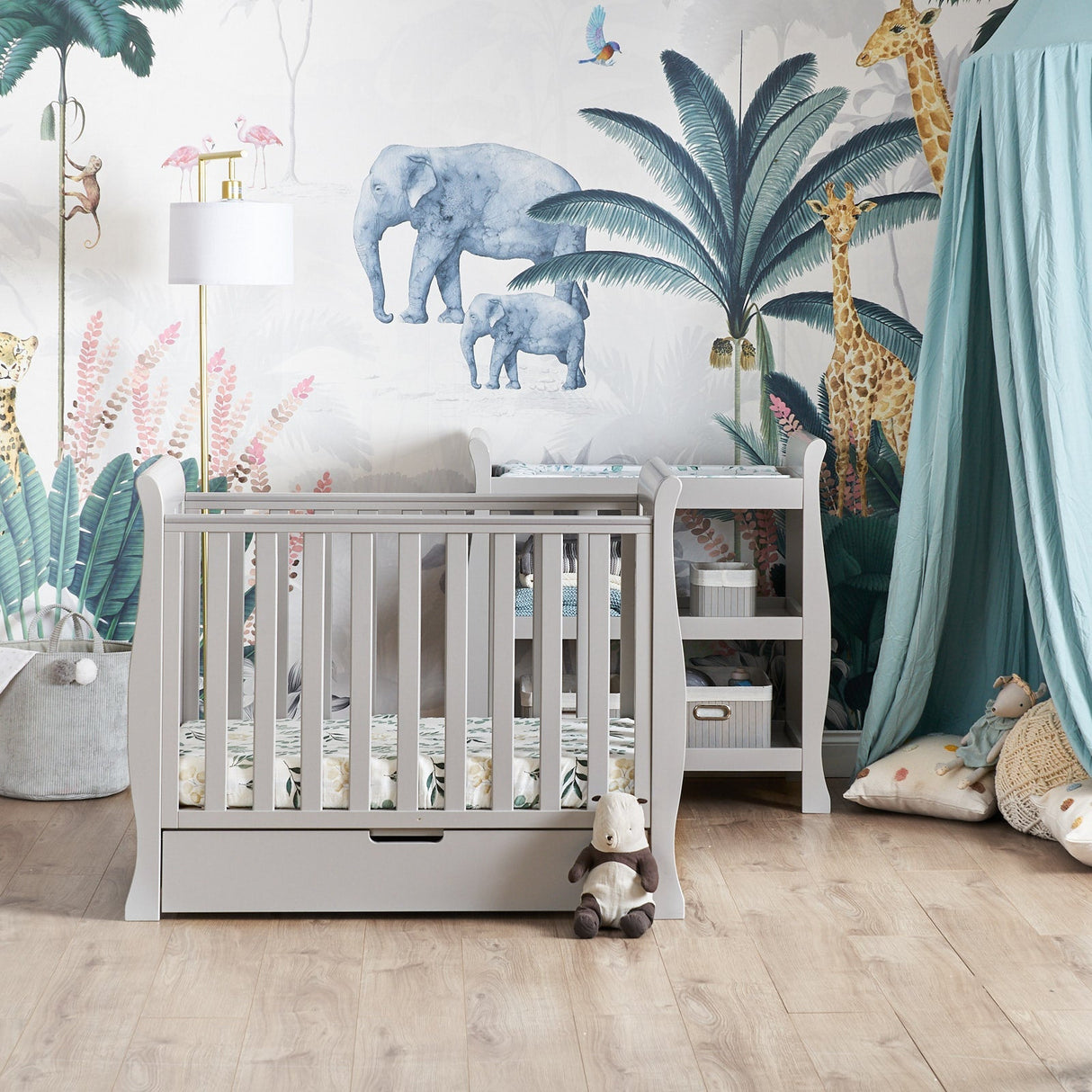 Obaby Stamford Space Saver Sleigh 2 Piece Room Set - Warm Grey