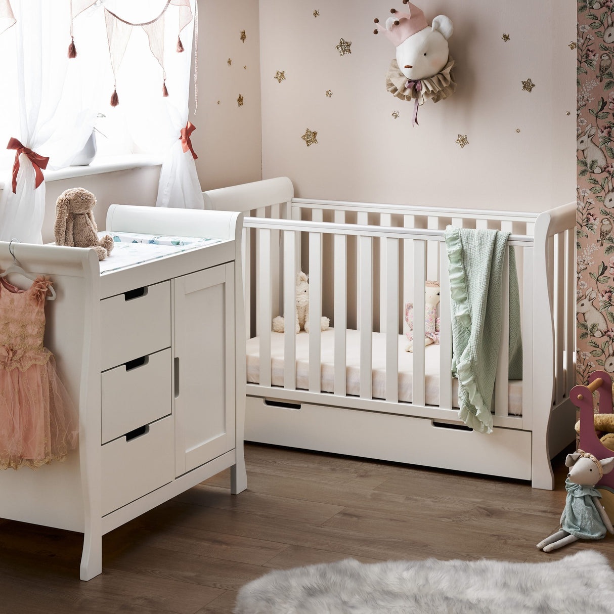 Obaby Stamford Mini Sleigh 2 Piece Room Set - White