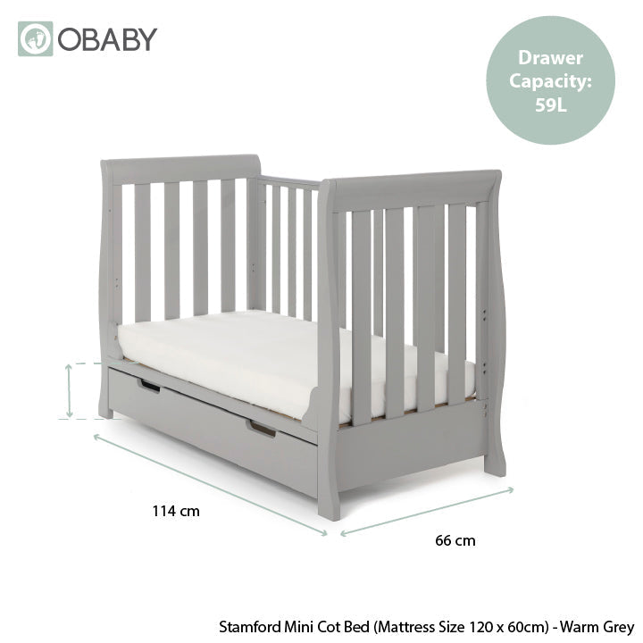 Obaby Stamford Mini Sleigh Cot Bed - Warm Grey