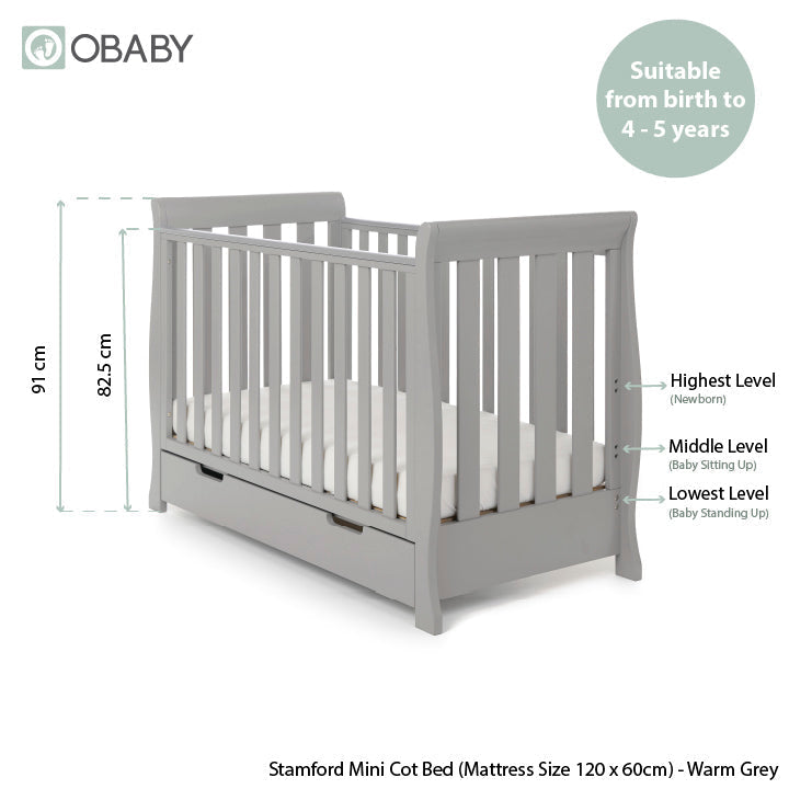 Obaby Stamford Mini Sleigh 2 Piece Room Set - Warm Grey
