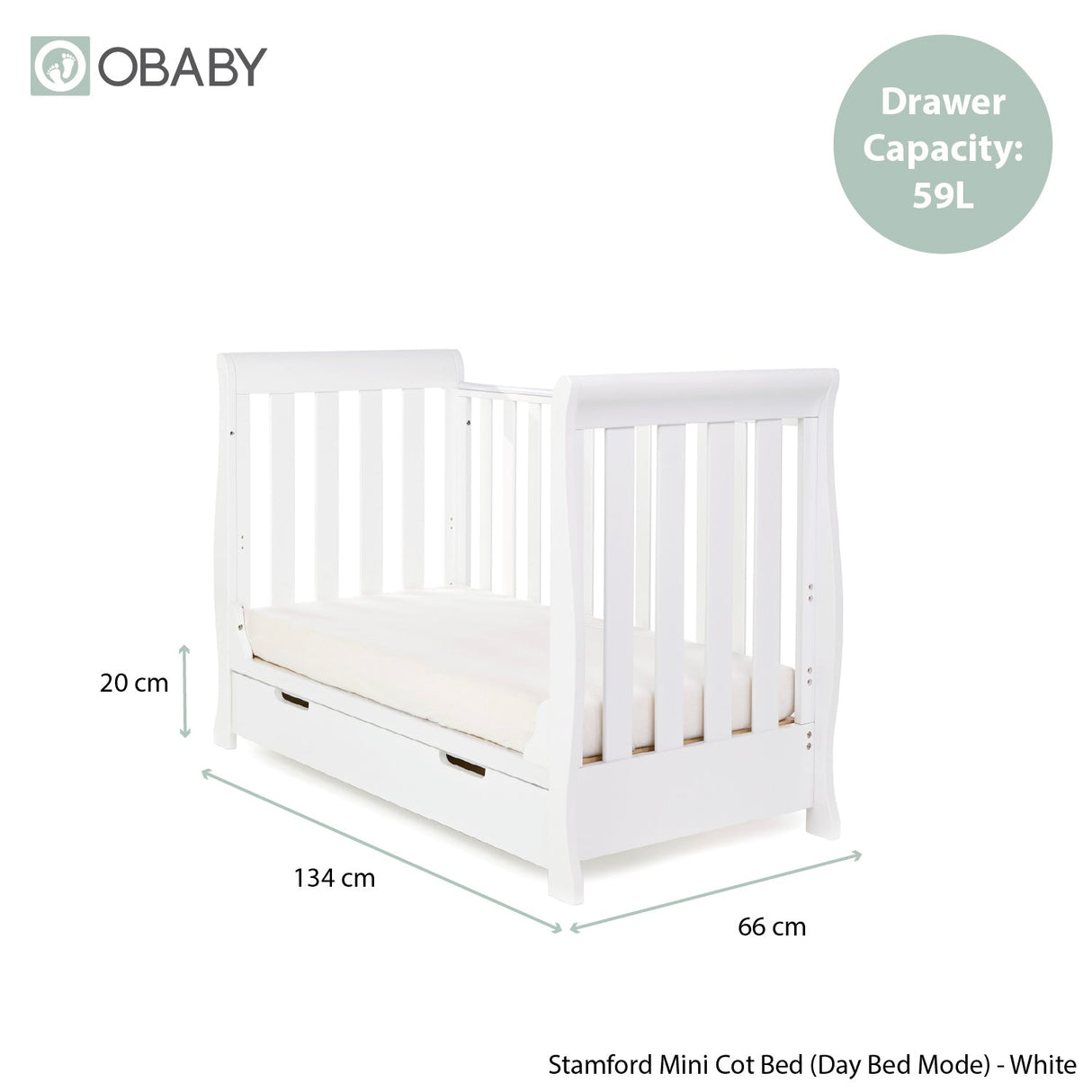 Obaby Stamford Mini Sleigh Cot Bed - White