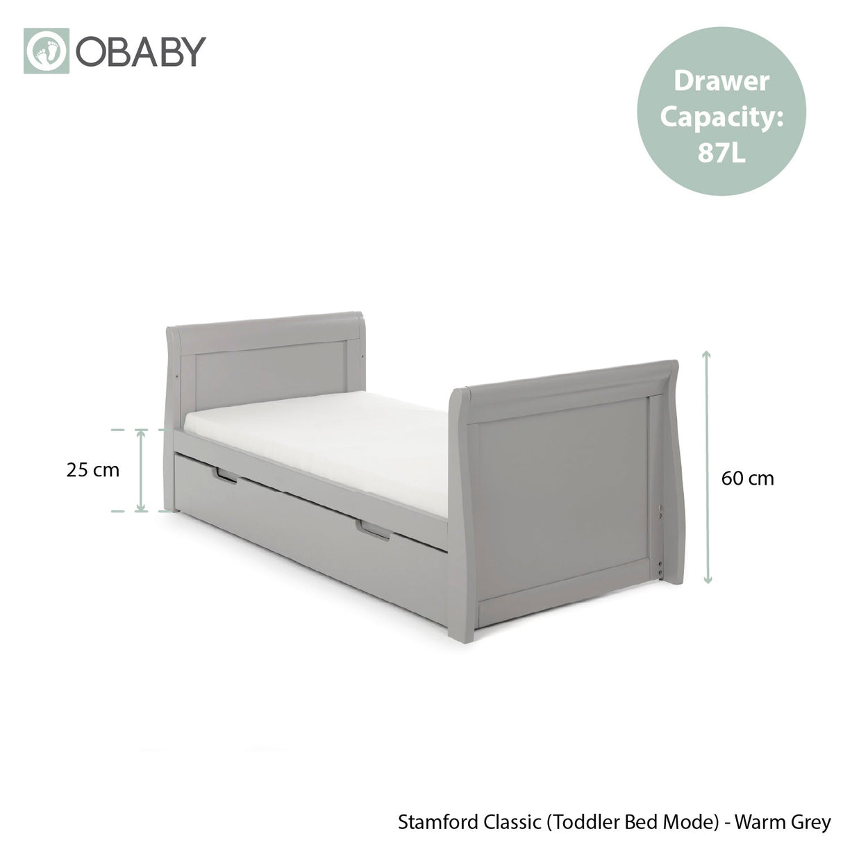 Obaby Stamford Classic Sleigh 2 Piece Room Set - Warm Grey