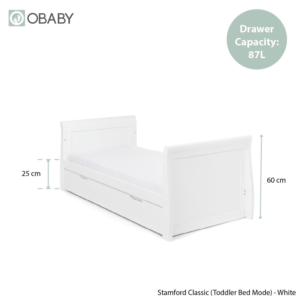 Obaby Stamford Classic Sleigh 3 Piece Room Set - White
