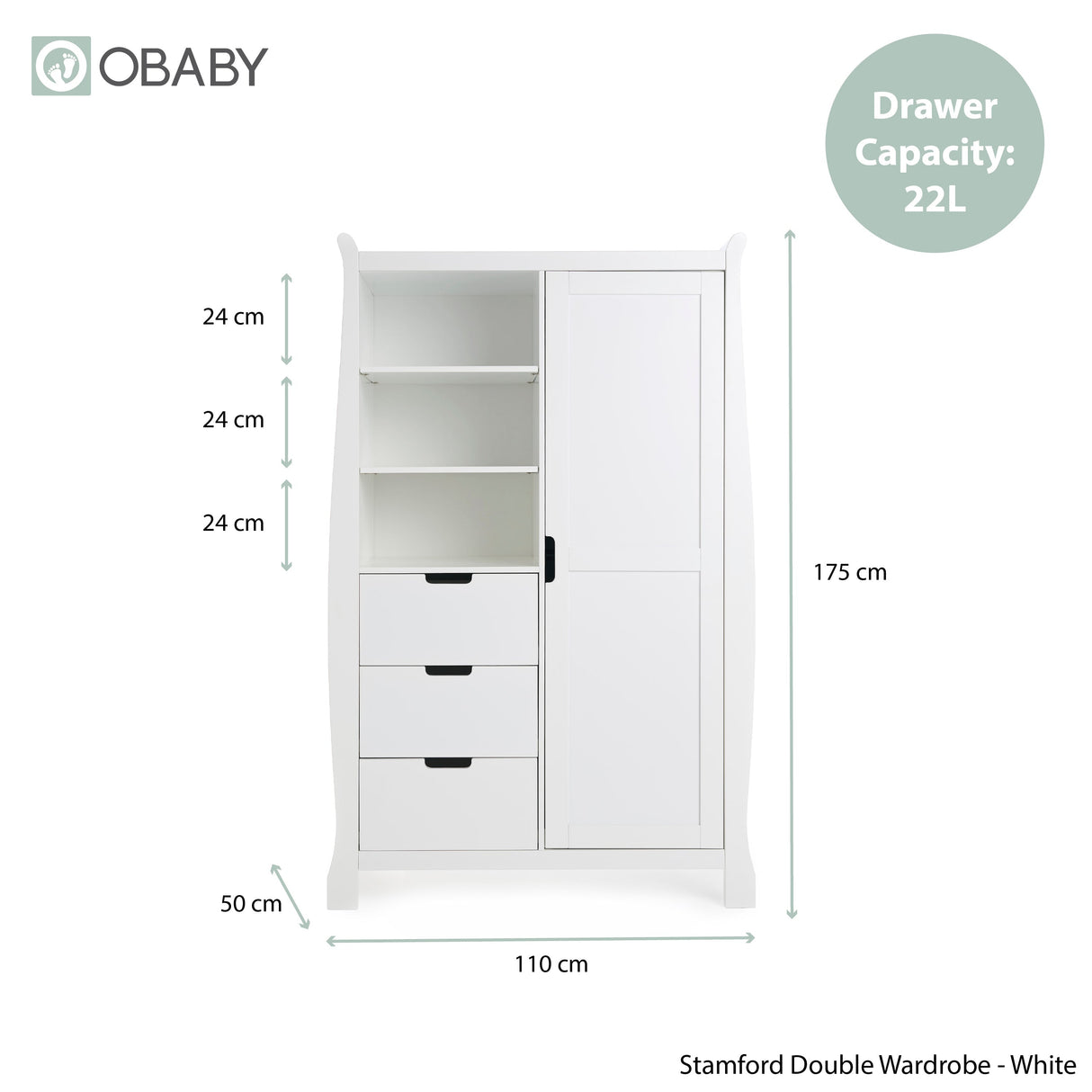 Obaby Stamford Luxe Sleigh 3 Piece Room Set - White
