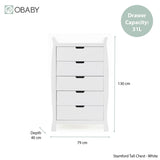 Obaby Stamford Sleigh Tall Chest of Drawers - White