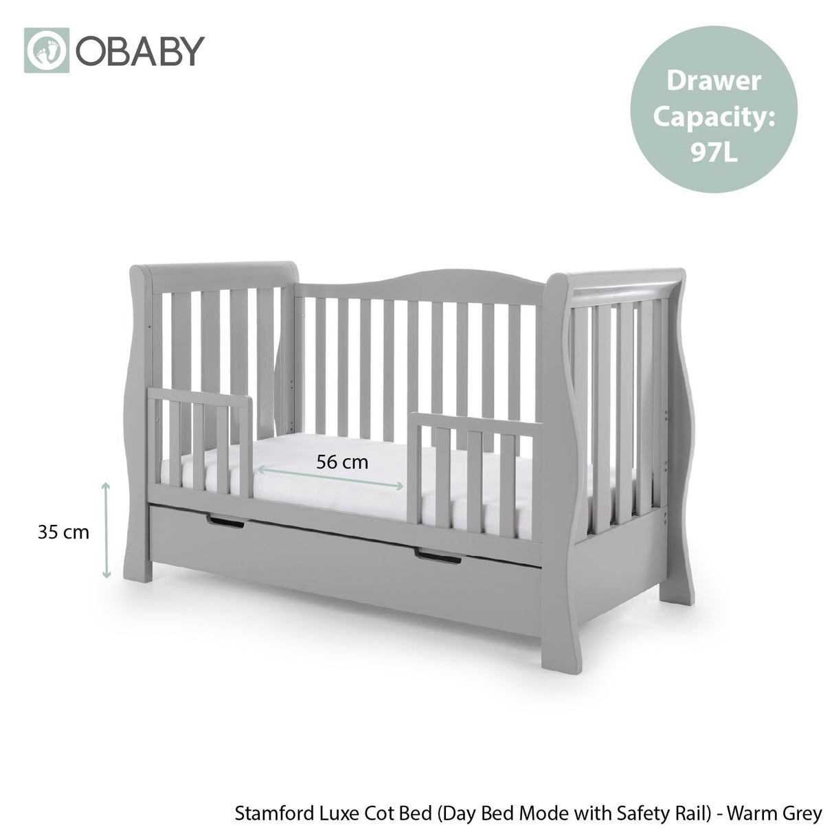 Obaby Stamford Luxe Sleigh 3 Piece Room Set - Warm Grey
