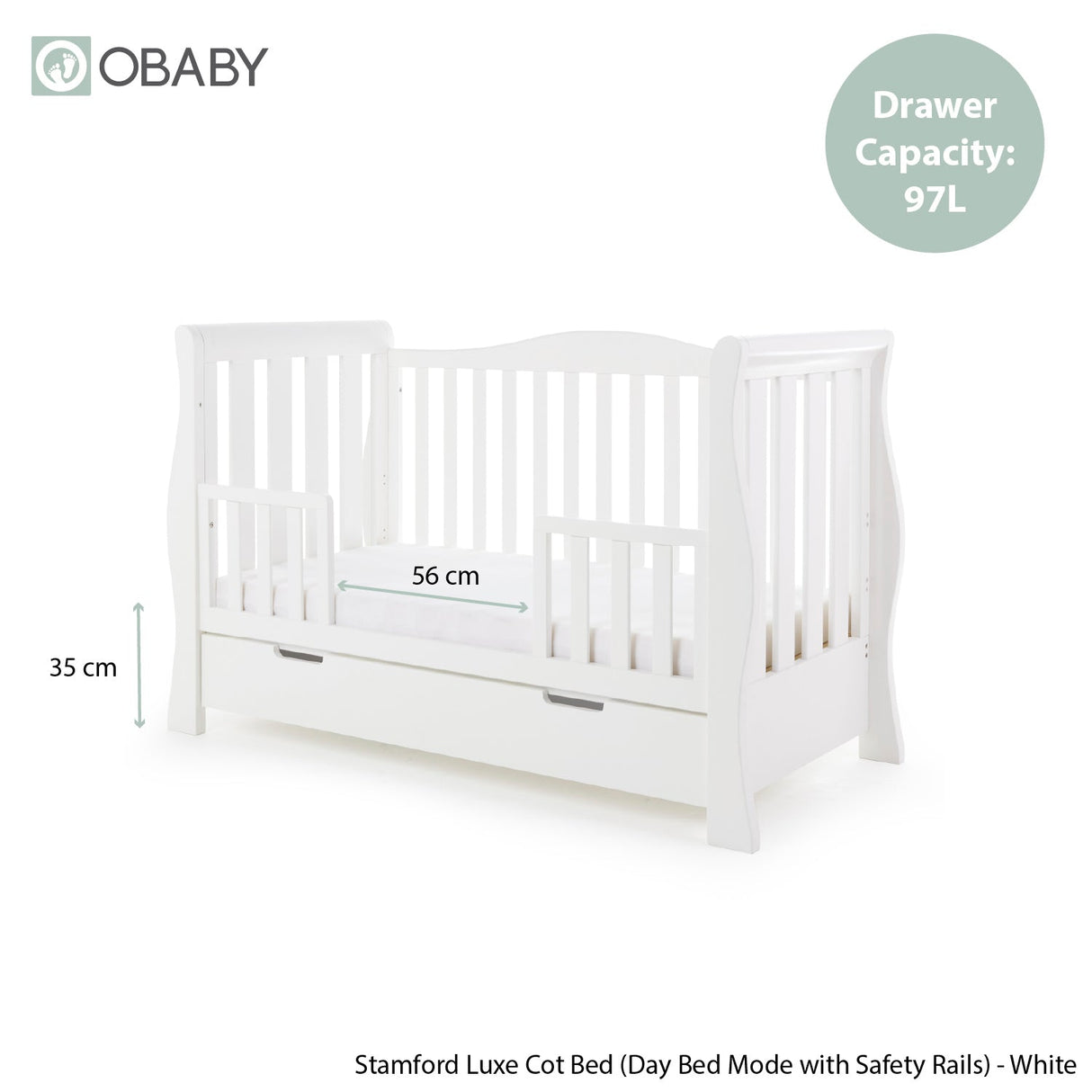 Obaby Stamford Luxe Sleigh 3 Piece Room Set - White