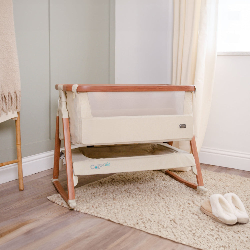 Tutti Bambini CoZee Air Bedside Crib - Scandinavian Walnut & Ecru