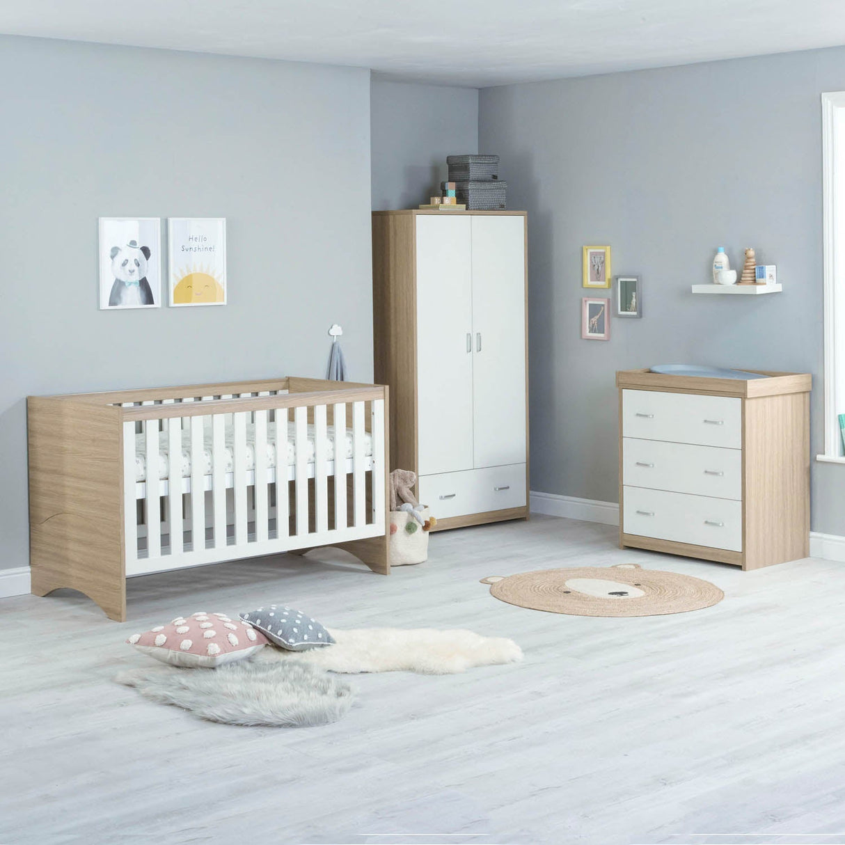 Babymore Veni 3 Piece Room Set - Oak White