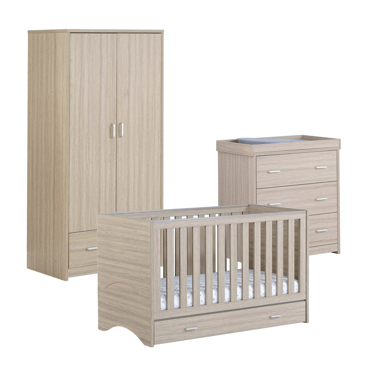 Babymore Veni 3 Piece Room Set with Drawer - Oak