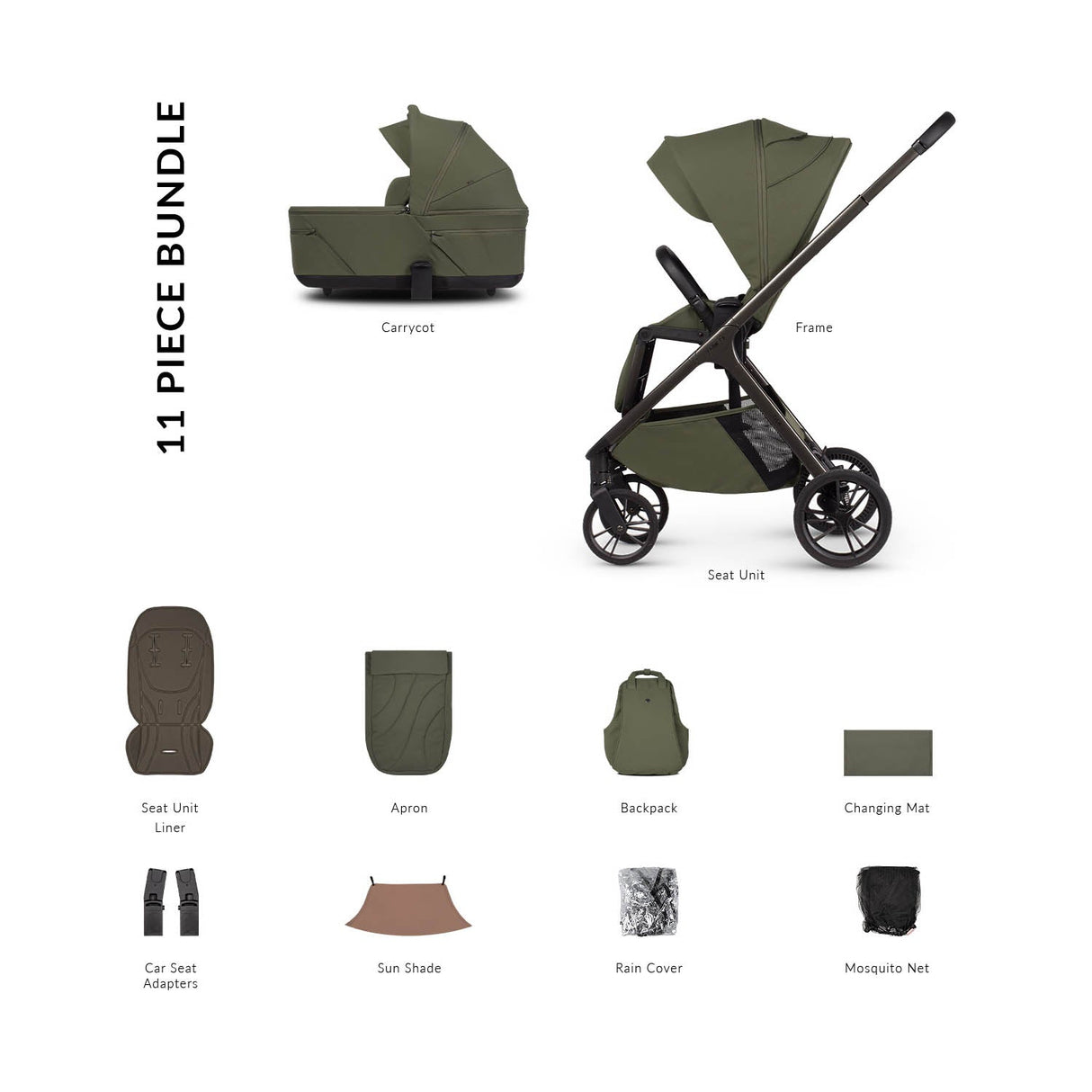 Venicci Tila 11 Piece Essential 2in1 Bundle - Olive