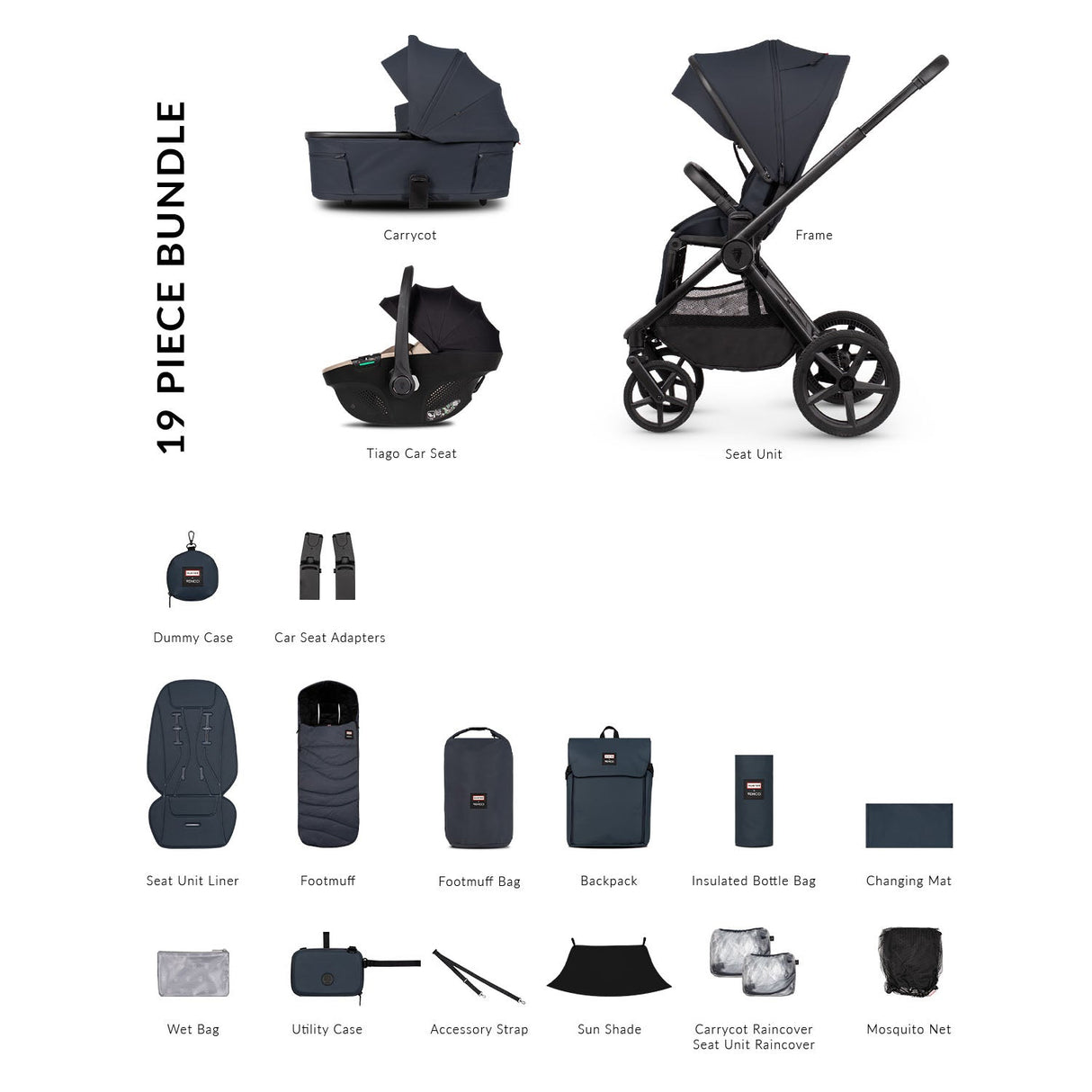 Venicci x Hunter Upline 3 Comfort 3in1 Tiago 360 Car Seat Bundle - Navy