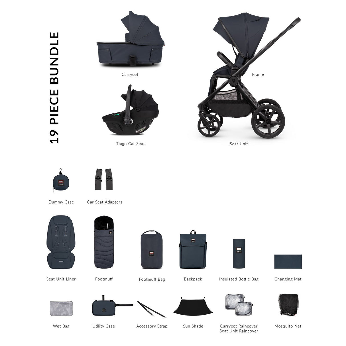 Venicci x Hunter Upline 3 Comfort 3in1 Tiago 360 Car Seat Bundle - Navy