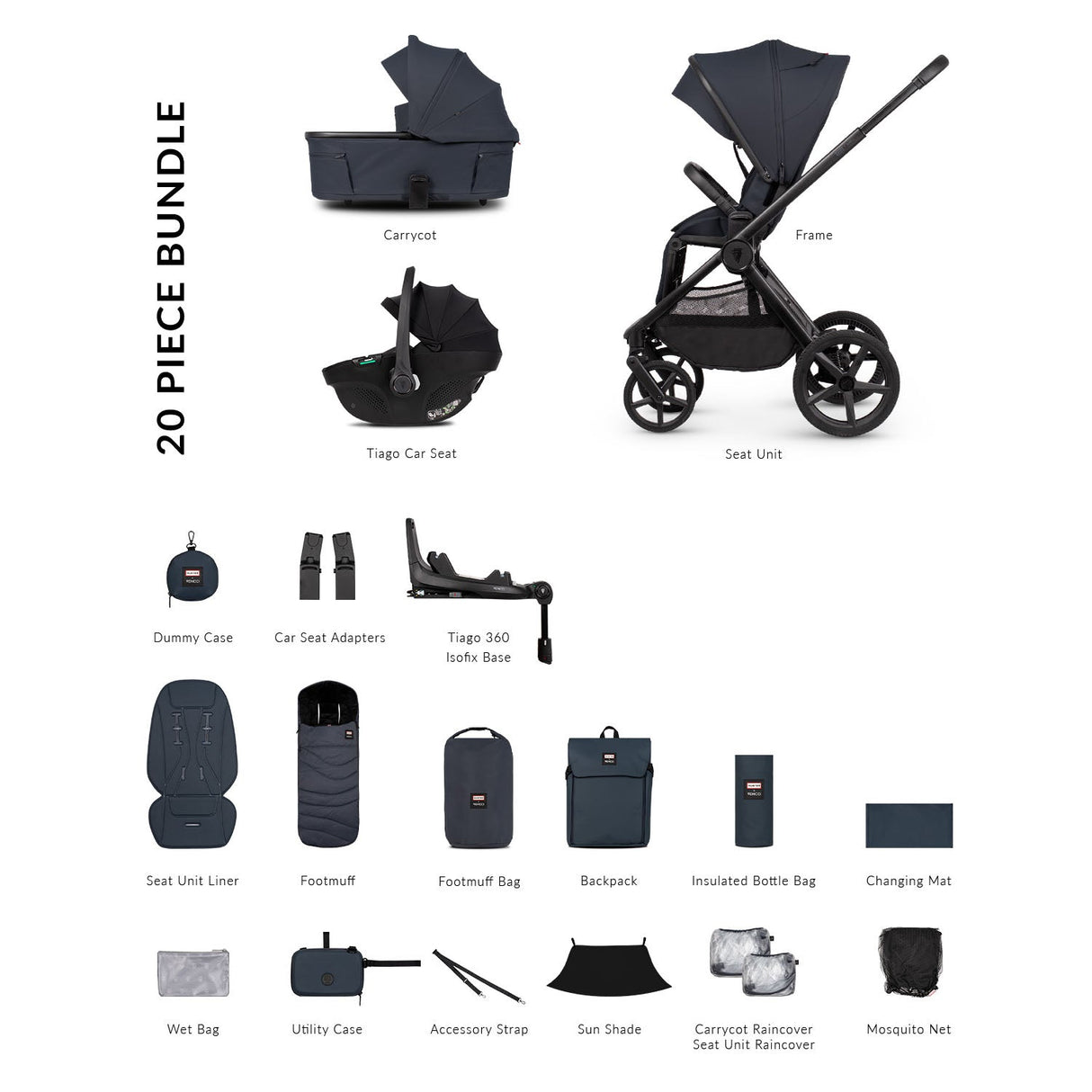 Venicci x Hunter Upline 3 Luxury 4in1 Tiago Car Seat & 360 Base Bundle - Navy