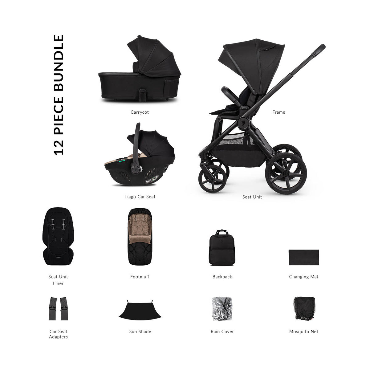 Venicci Upline 3 Comfort 3in1 Tiago Car Seat Bundle - Onyx