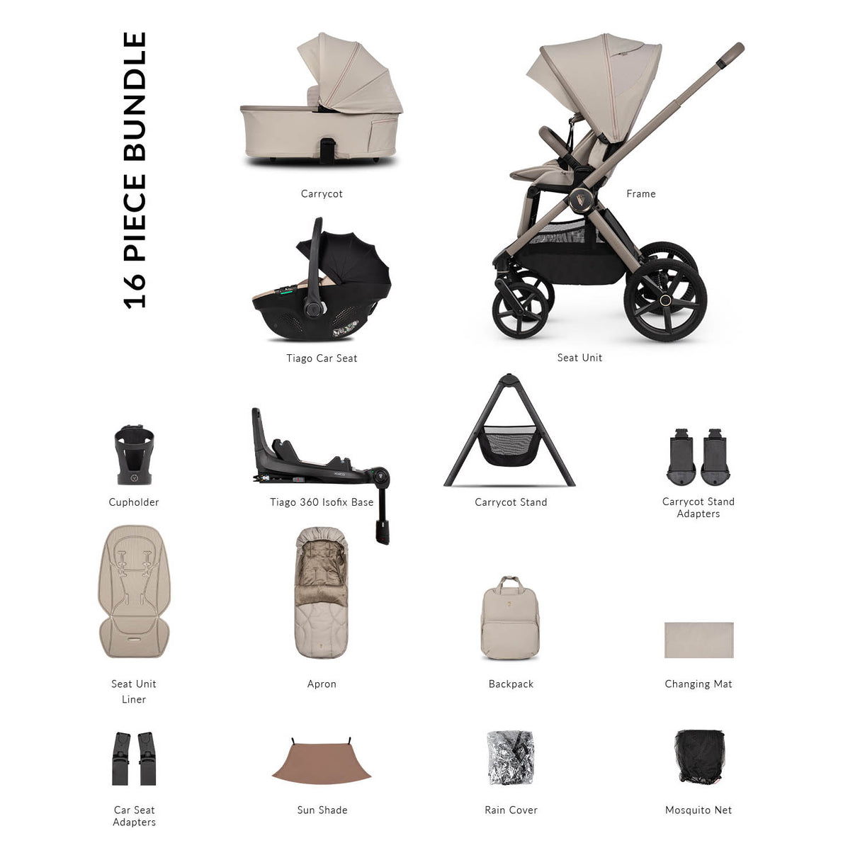 Venicci Upline 3 Ultimate 4in1 Plus Tiago Car Seat & 360 Base Bundle - Pebble
