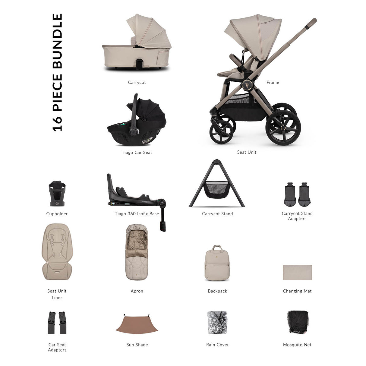 Venicci Upline 3 Ultimate 4in1 Plus Tiago Car Seat & 360 Base Bundle - Pebble