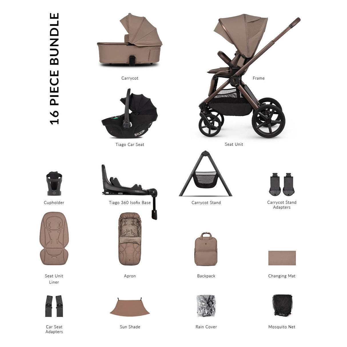 Venicci Upline 3 Ultimate 4in1 Plus Tiago Car Seat & 360 Base Bundle - Sand