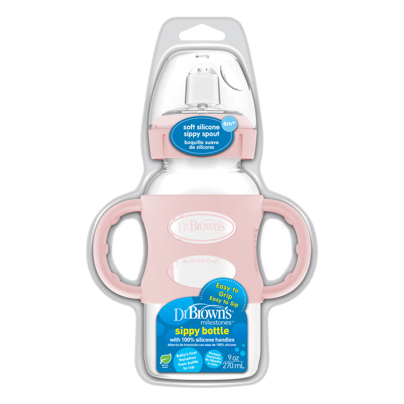 Dr Brown's Milestones™ Sippy Spout Bottle with Silicone Handles Pink 270ml