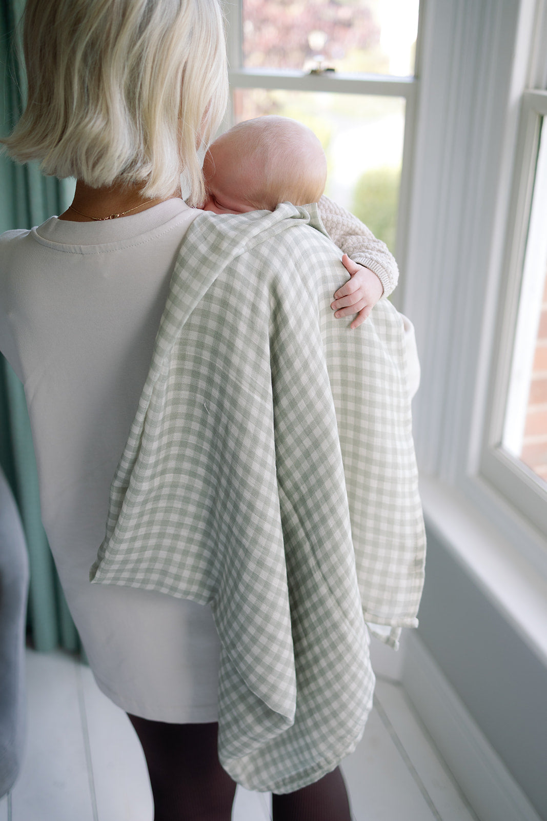 Gingham Sage Large Swaddle Muslin