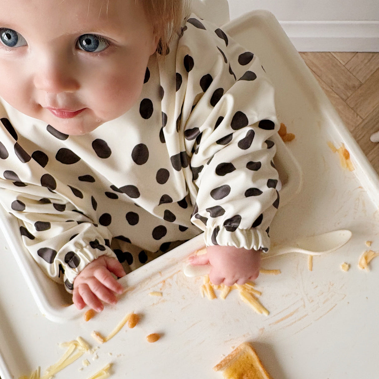 Long Sleeved Baby Bib - Spotty print