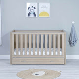Babymore Luno Cot Bed With Drawer - Oak