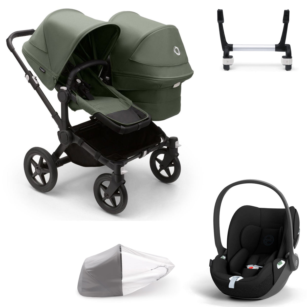 Bugaboo Donkey 5 Duo with Cybex Cloud T Travel System - Black/Forest Green