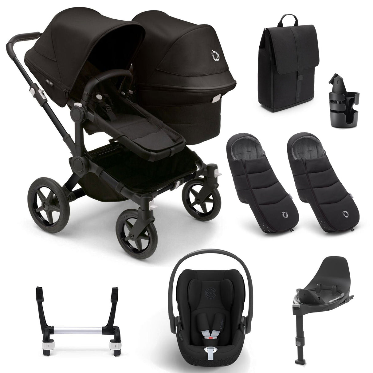 Bugaboo Donkey 5 Duo Ultimate Cybex Cloud T Travel System - Midnight Black
