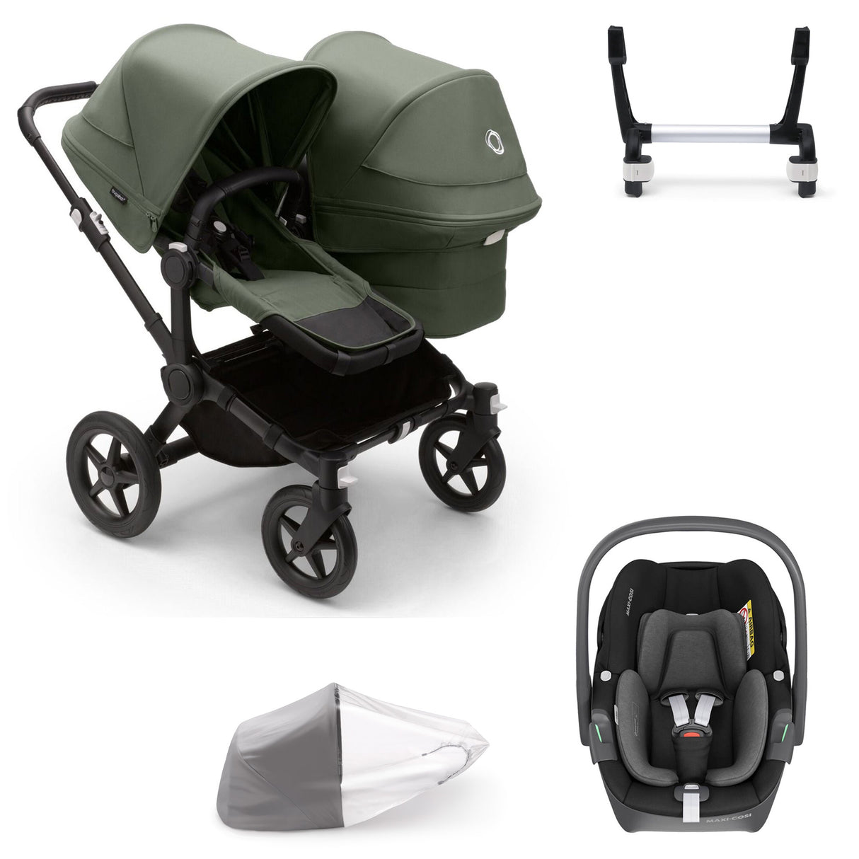 Bugaboo Donkey 5 Duo with Maxi-Cosi Pebble 360 Travel System - Black/Forest Green