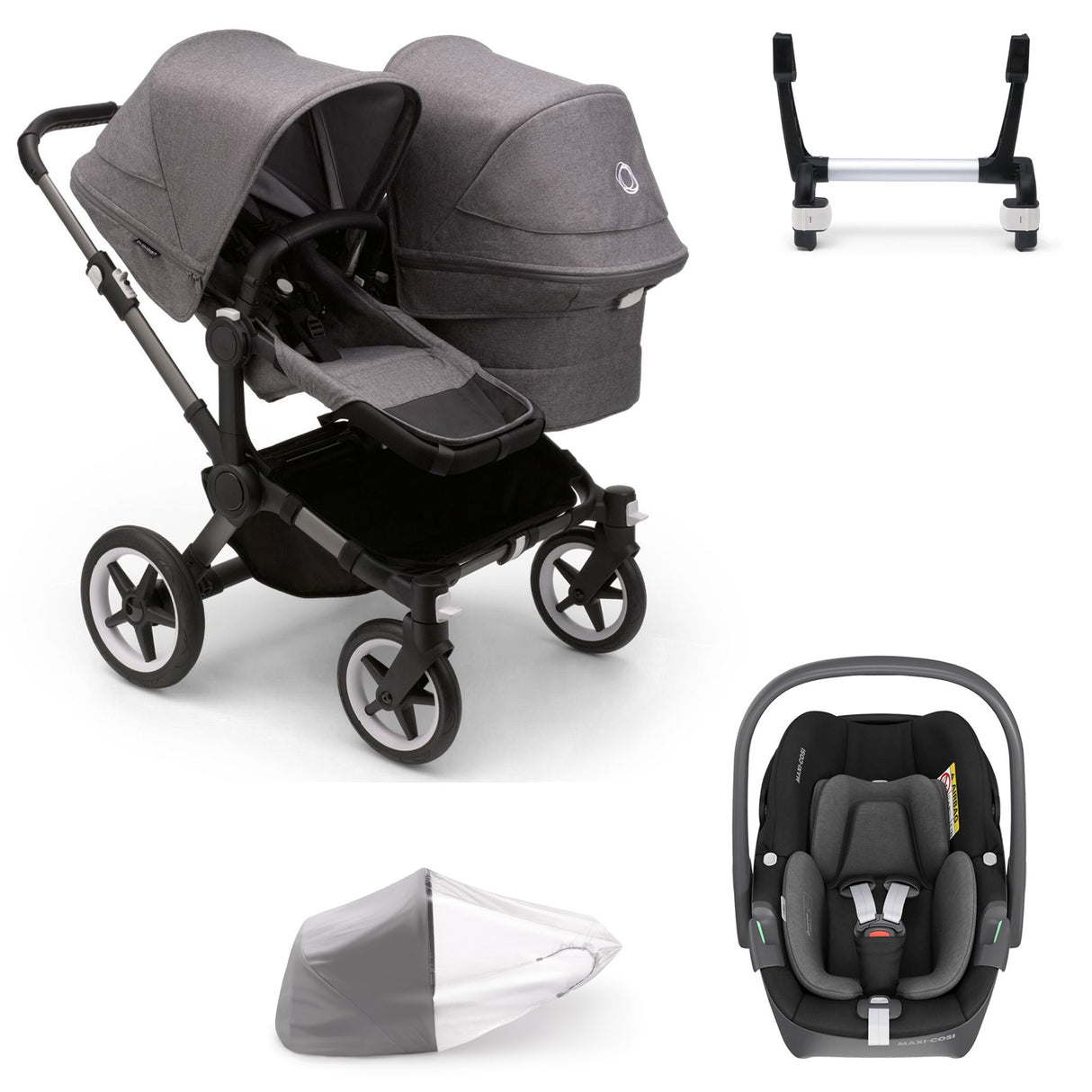 Bugaboo Donkey 5 Duo with Maxi-Cosi Pebble 360 Travel System - Graphite/Grey Melange