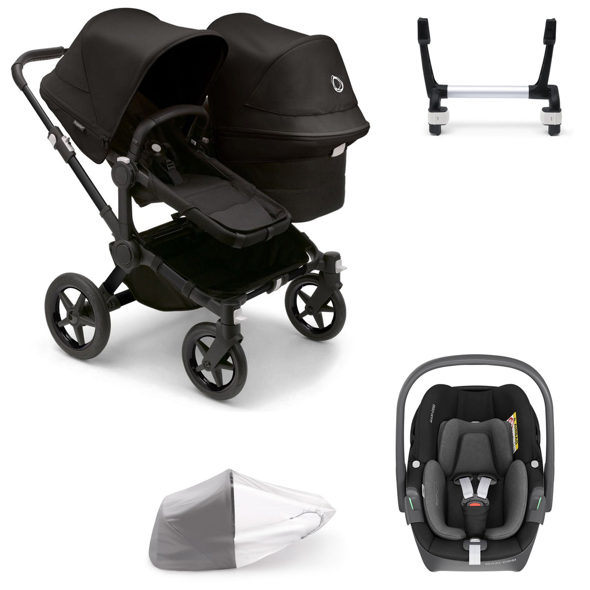 Bugaboo Donkey 5 Duo with Maxi-Cosi Pebble 360 Travel System - Black/Midnight Black
