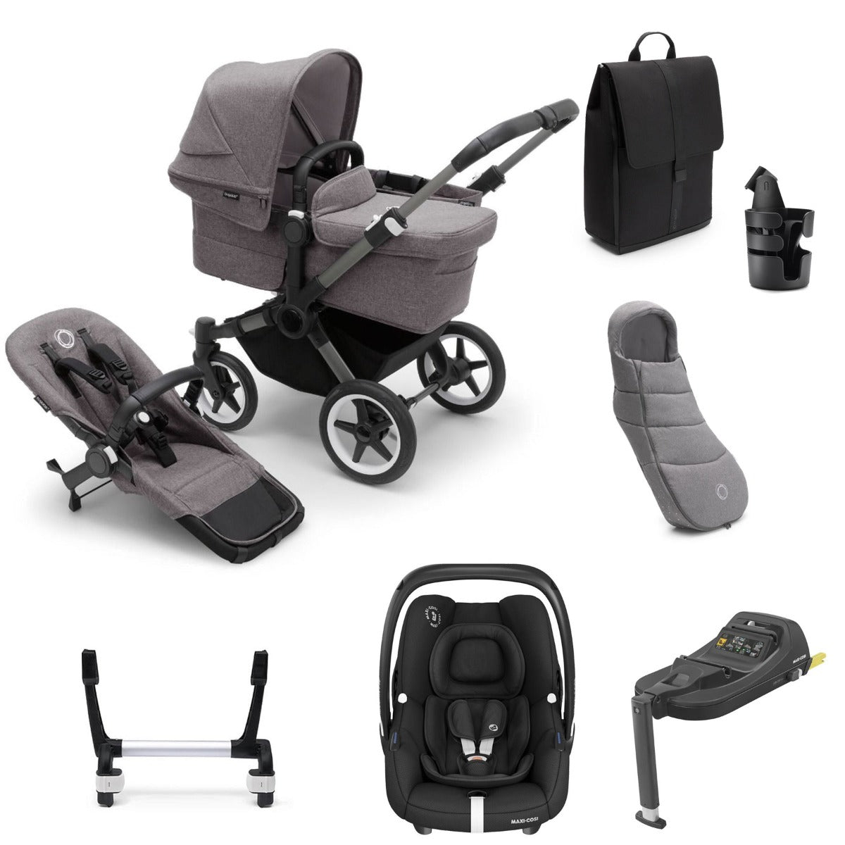 Bugaboo Donkey 5 Mono Ultimate Maxi-Cosi Cabriofix i-Size Travel System Bundle - Grey Melange