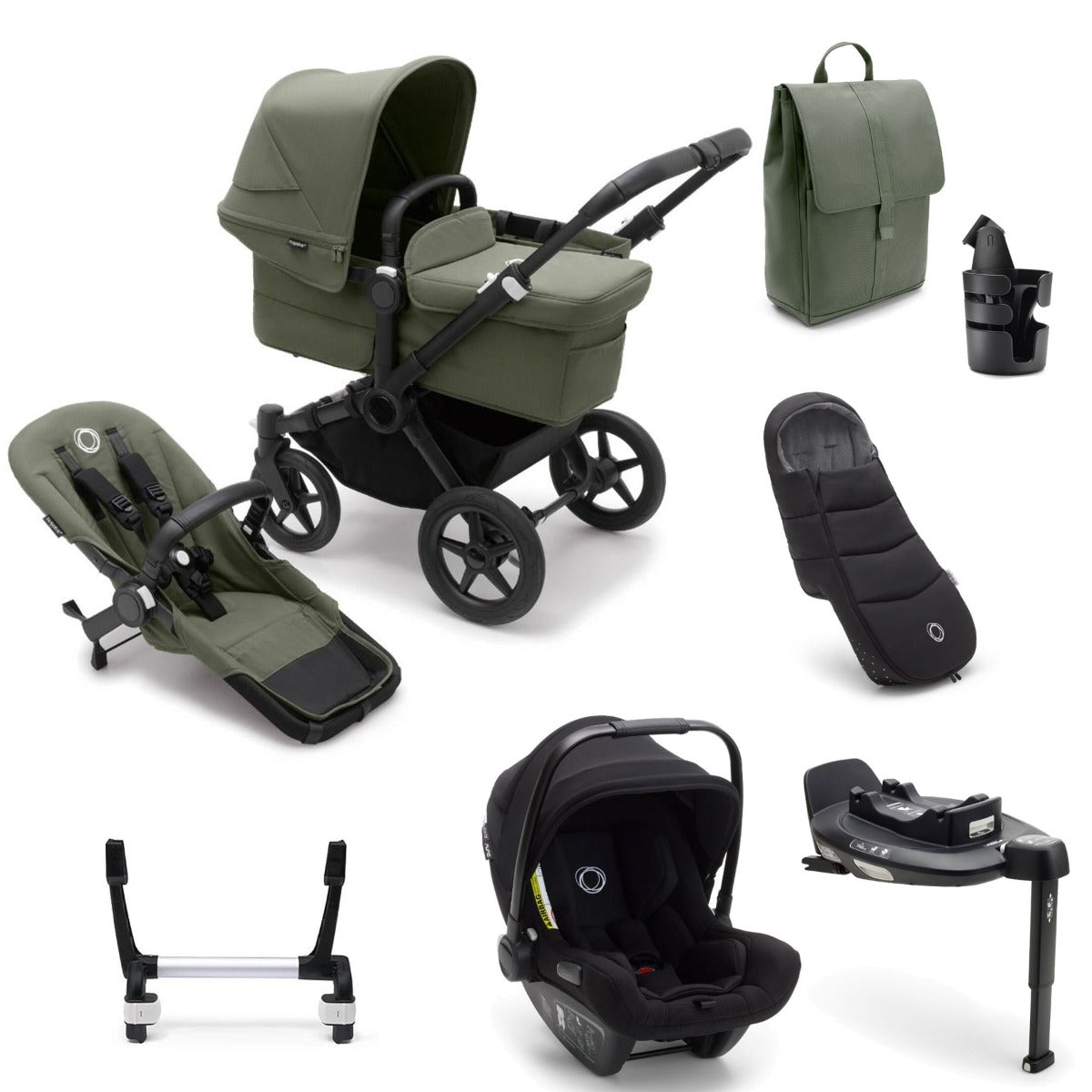 Bugaboo Donkey 5 Mono Ultimate Turtle Air 360 Travel System Bundle - Forest Green