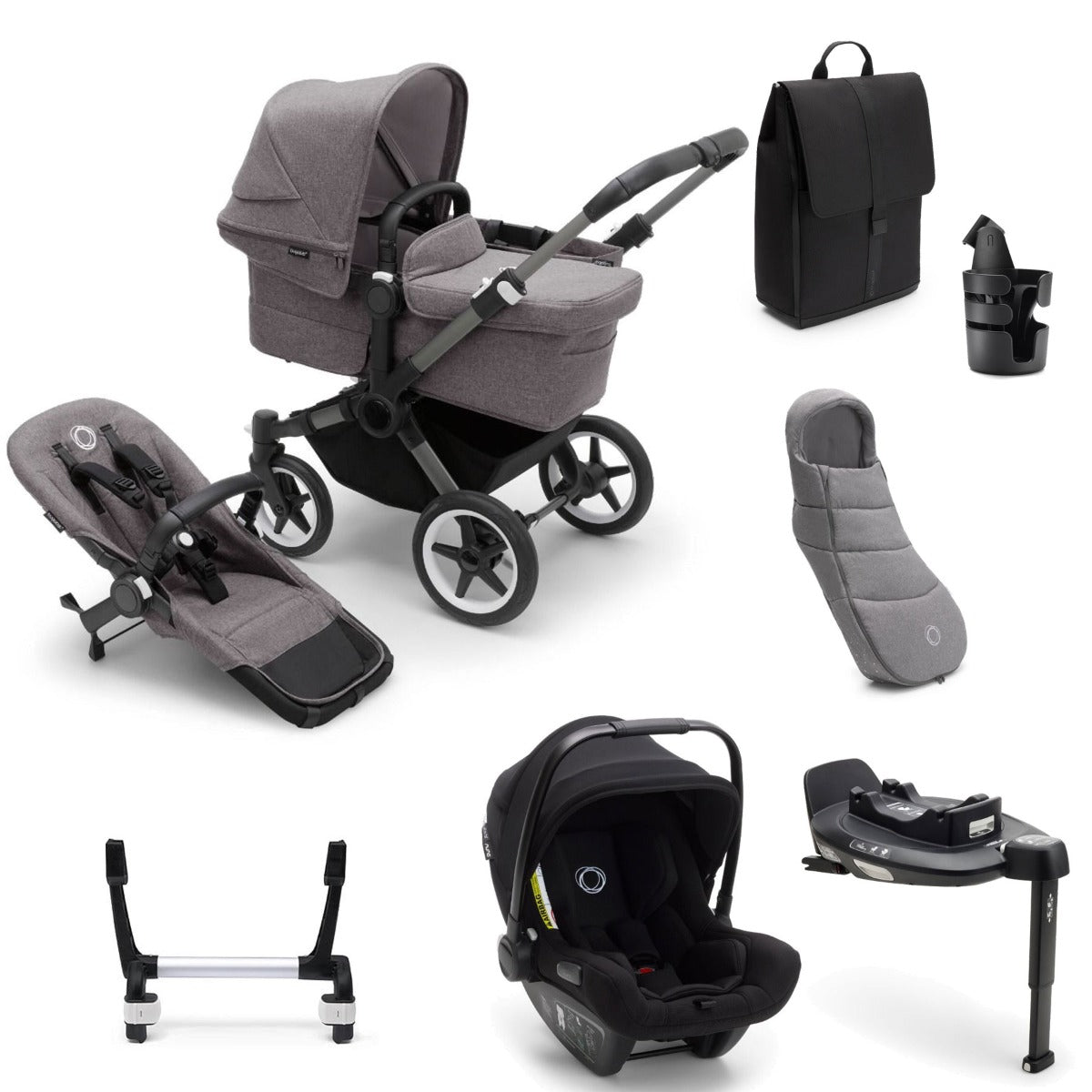 Bugaboo Donkey 5 Mono Ultimate Turtle Air 360 Travel System Bundle - Grey Melange