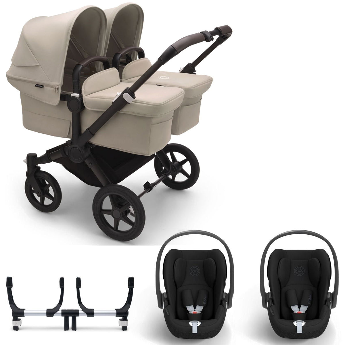 Bugaboo Donkey 5 Twin with Cybex Cloud T Travel System - Black/Desert Taupe