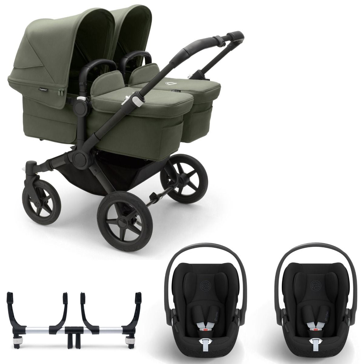 Bugaboo Donkey 5 Twin with Cybex Cloud T Travel System -  Black/Forest Green