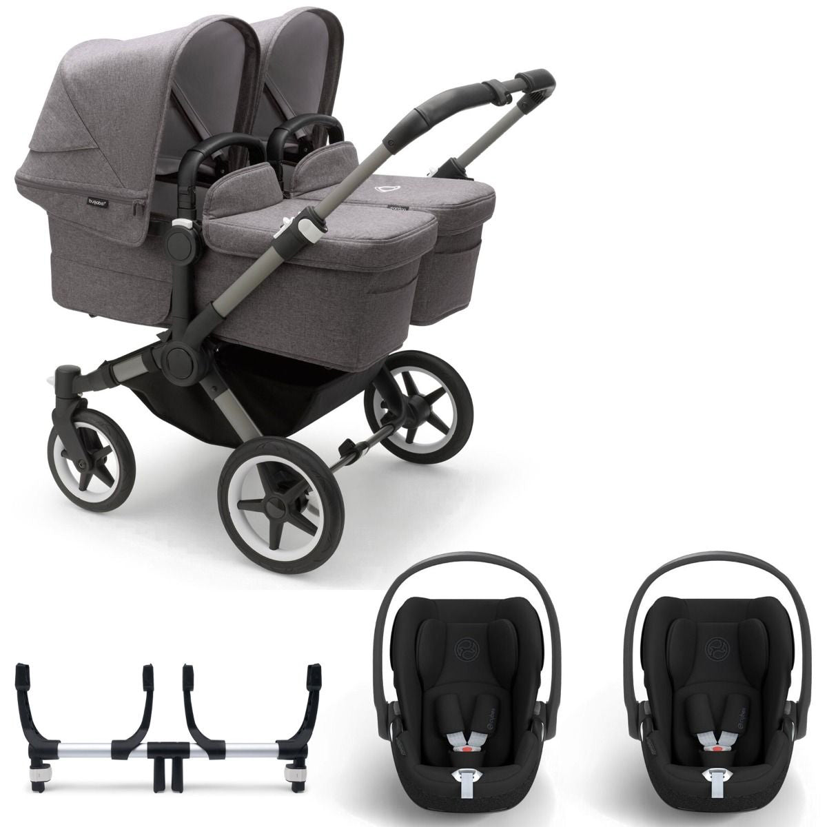 Bugaboo Donkey 5 Twin with Cybex Cloud T Travel System - Graphite/Grey Melange